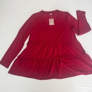 Yesfashion V-Neck Tee in Vibrant Berry Red